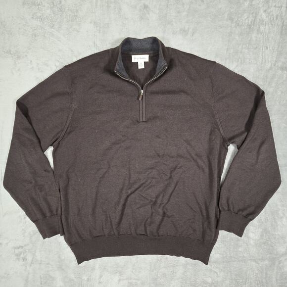 John W Nordstrom Sweater Dark Brown Extra Fine Merino Wool Pullover 1/4 Zip 2XL - Picture 1 of 11